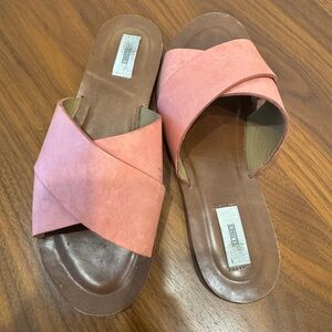 Closed Pink Leather Cross Strap Sandals